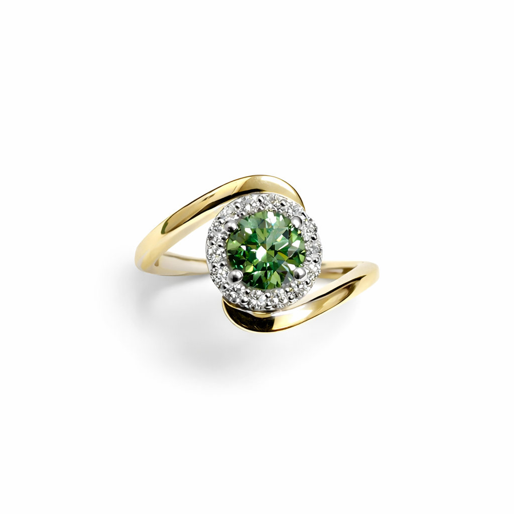 Prachtige entourage slagring met Groene LabGrown briljant