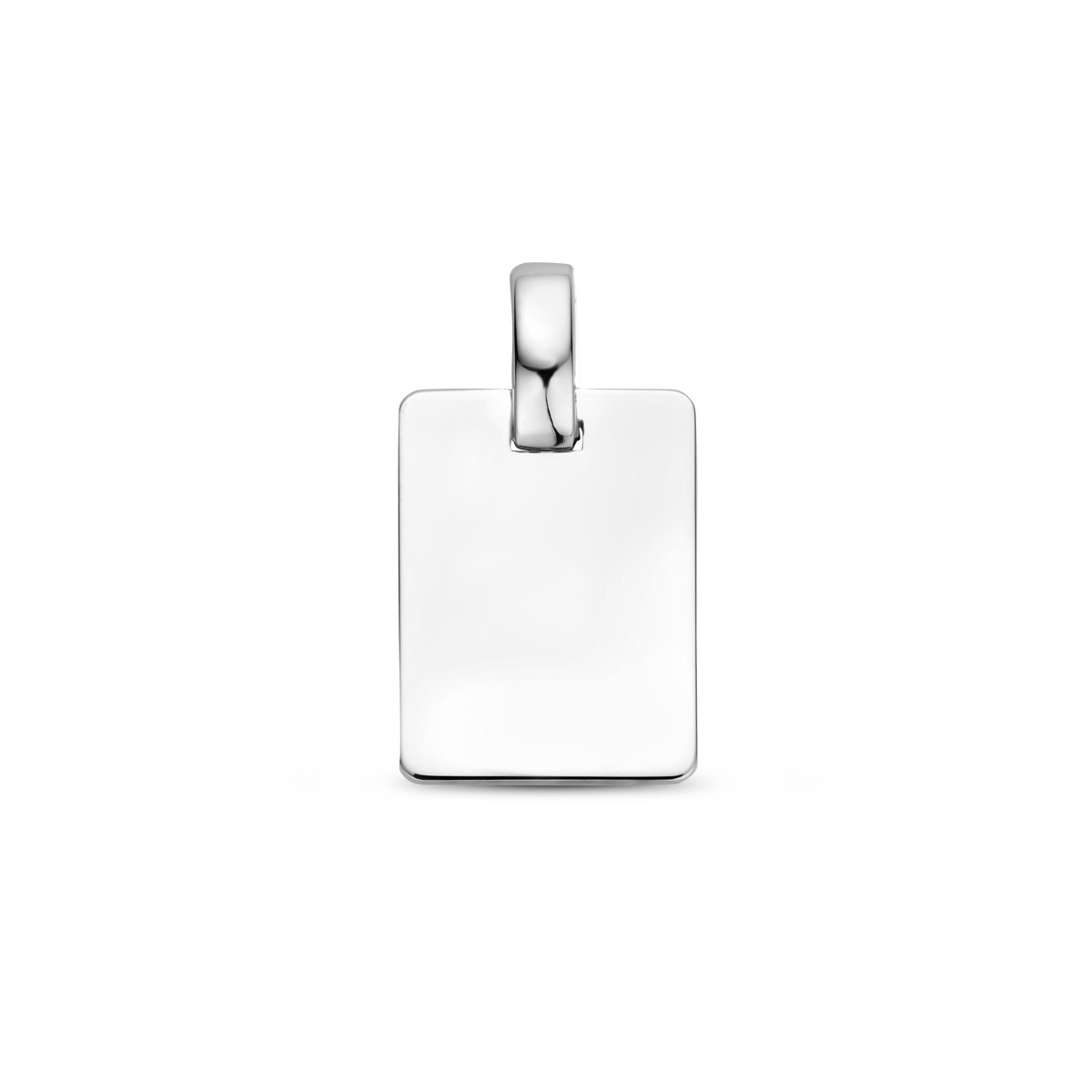 Gerhodineerd 925 zilveren graveerhanger met een totale hoogte van 18mm. De rechthoek heeft een afmeting van 13,5x10mm en een dikte van 0,9mm.