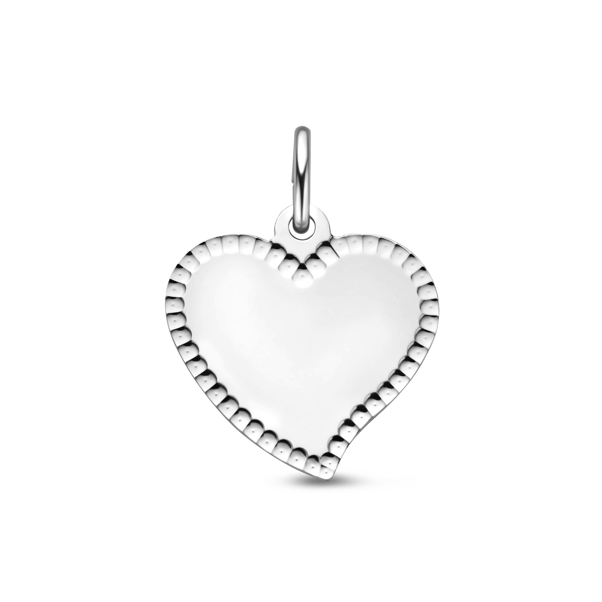 Gerhodineerd 925 zilveren graveerhanger in de vorm van een hartje met een totale hoogte van 21mm.