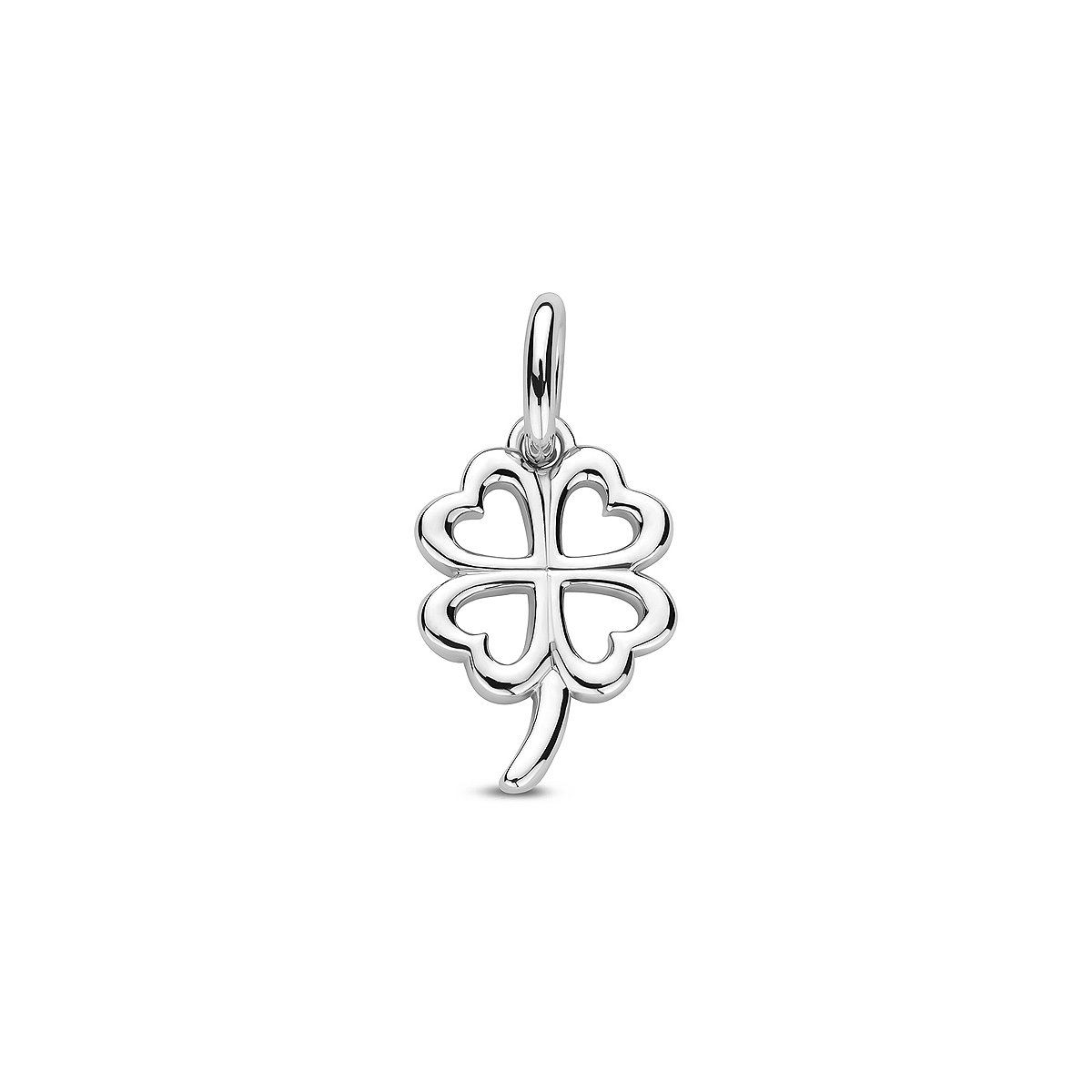 Gerhodineerd 925 zilveren hanger in de vorm van een klavertje. De hanger heeft een totale hoogte van 18.5mm.