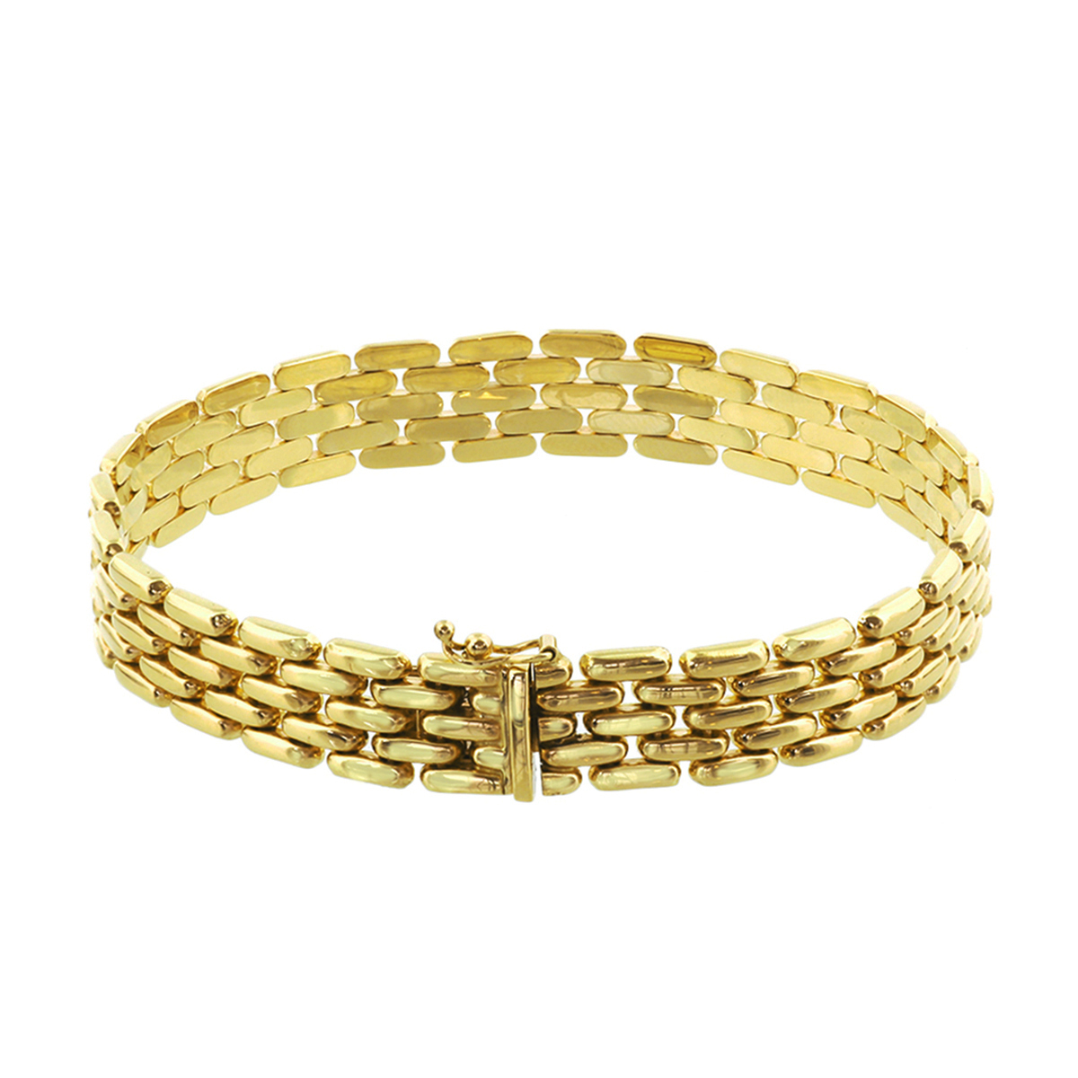 14k Geelgouden panter armband met een draaglengte van 19cm. De schakelbreedte is 10.5mm.