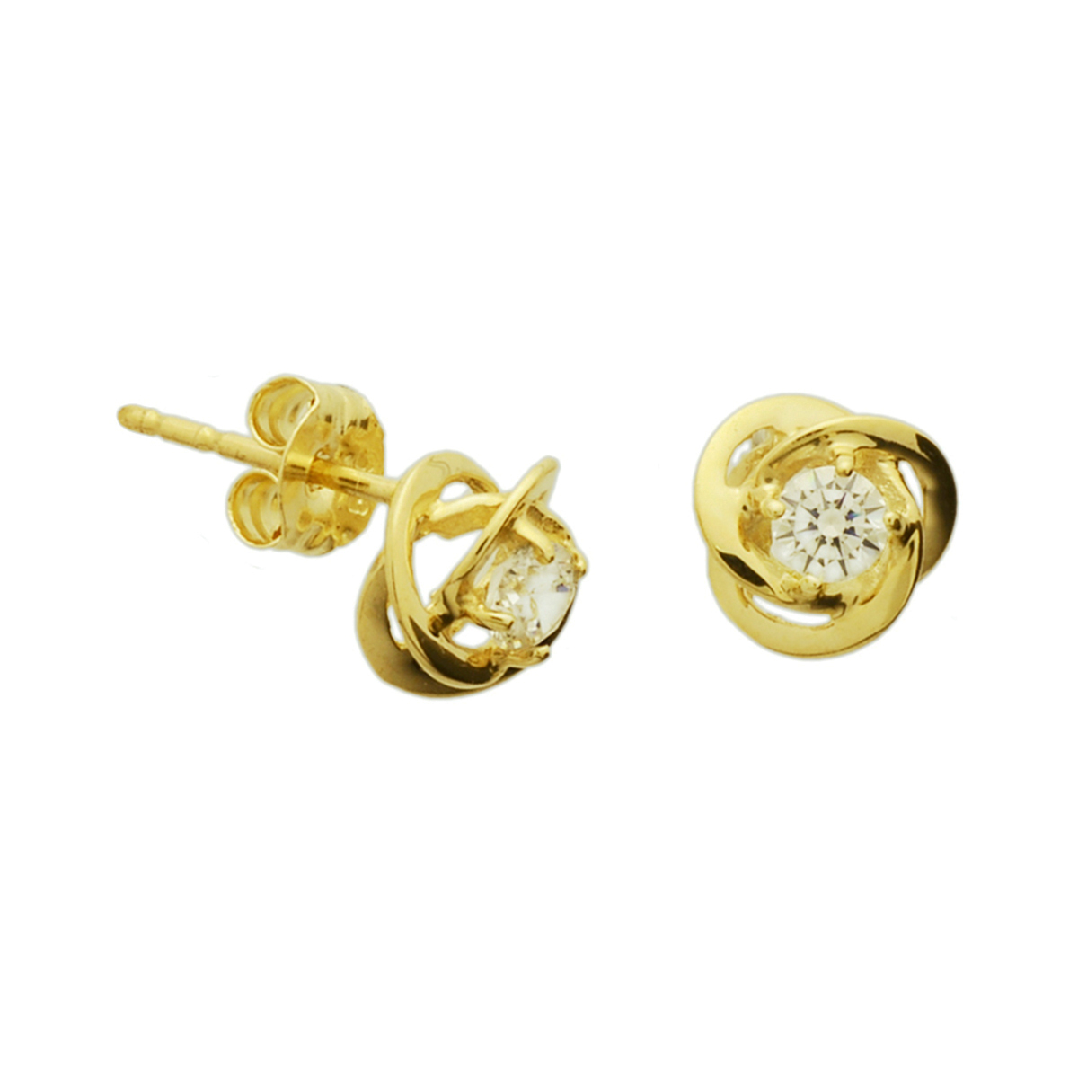 Geelgouden oorknoppen met zirkonia.
