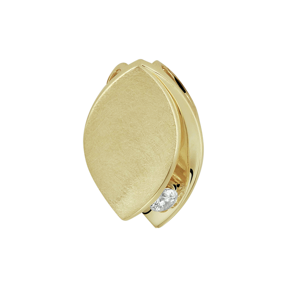 14k Geelgouden hanger uitgevoerd met een schitterende diamant. De hanger heeft een afmeting van 15.5x10mm.