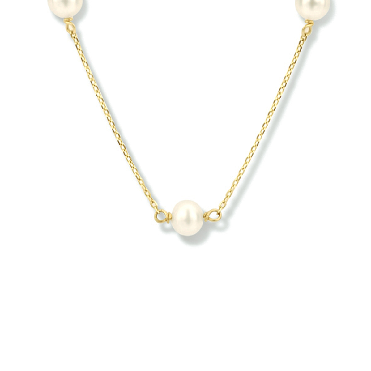 14k Geelgouden collier uitgevoerd met schitterende parels. Het collier heeft een breedte van 4mm en draaglengtes van 40, 42 en 44cm. De schakelbreedte is 0.8mm.