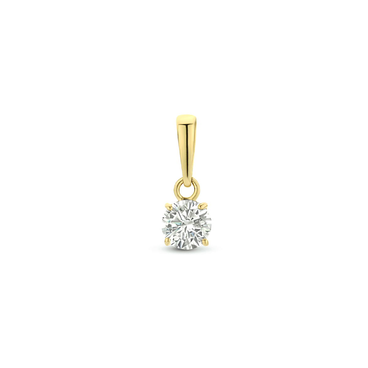 14k Geelgouden hanger uitgevoerd met een schitterende zirkonia.