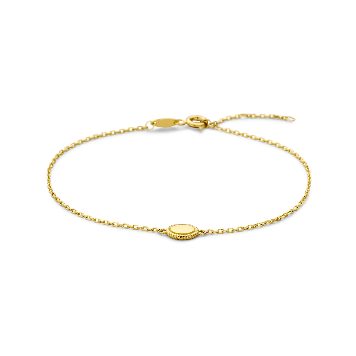 Huiscollectie - 14k Geelgouden armband met draaglengtes van 16.5-17.5-18.5cm. De armband heeft een schakelbreedte van 1mm. De hanger heeft een afmeting van 5.5x9.5mm. - 4035403
