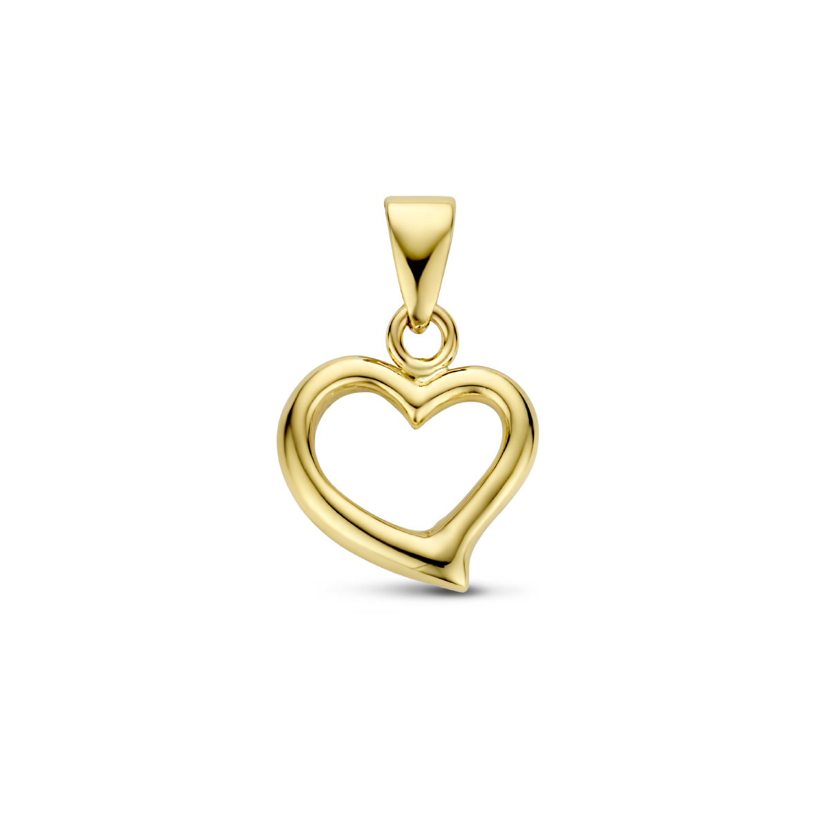 14k Geelgouden hanger in de vorm van een hart. Het hart heeft een afmeting van 10x10mm.