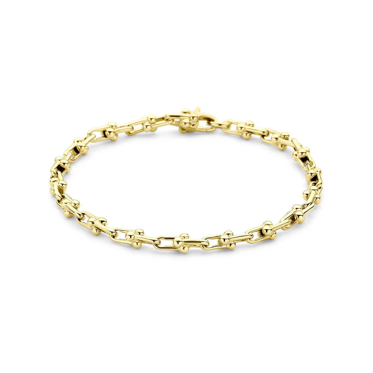 14k Geelgouden armband met een draaglengte van 19cm en een karabijn sluiting. De schakelbreedte is 4.3mm.