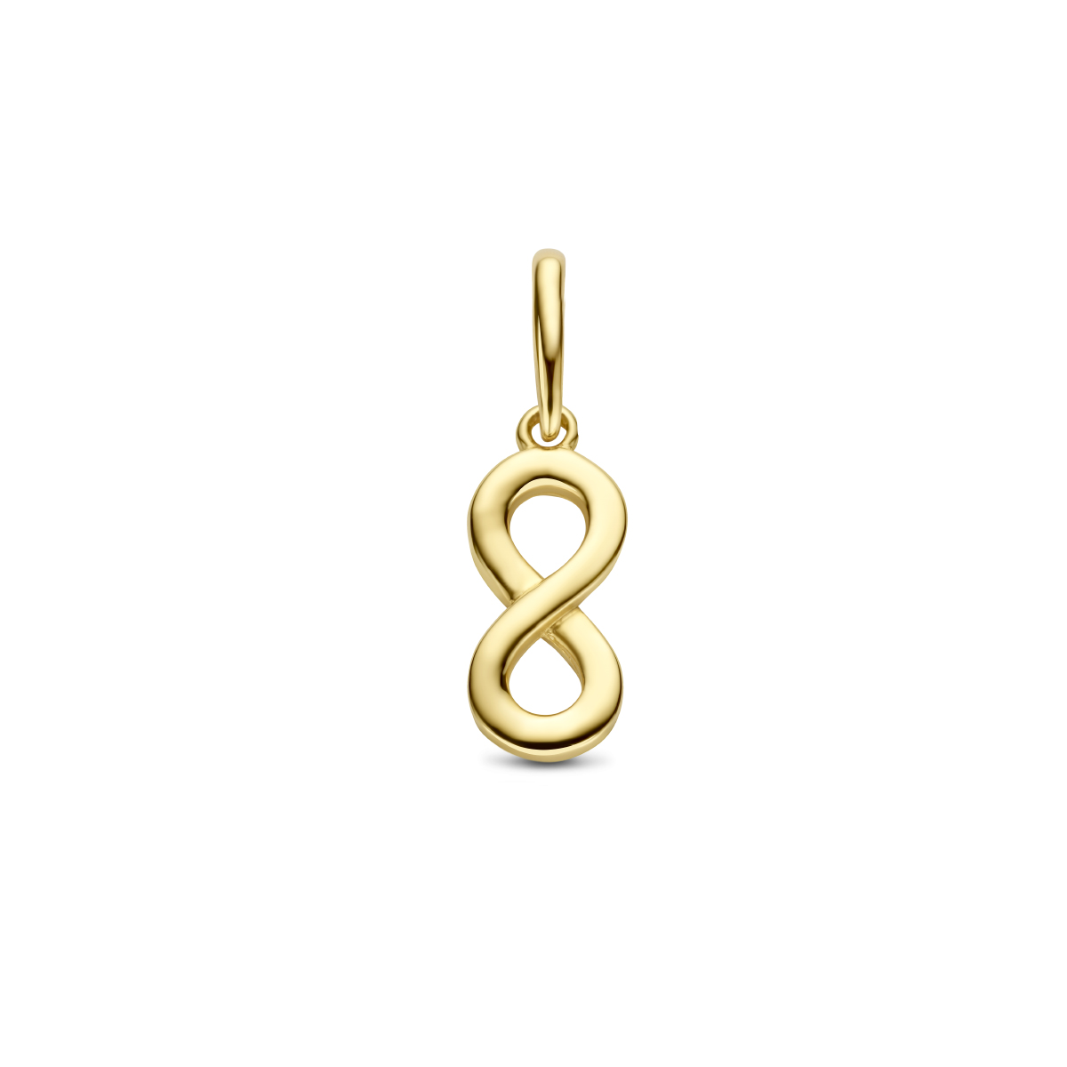 14k Geelgouden infinity hanger met een totale hoogte van 16mm.