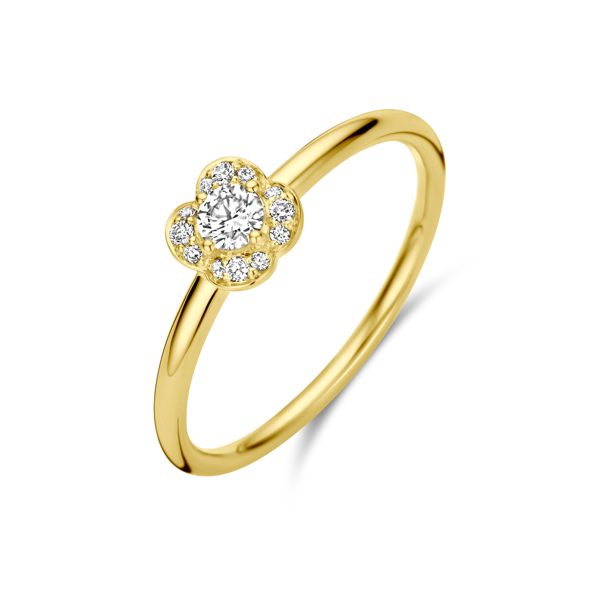 Deze prachtige Ring met diamant 0.17ct H SI  is gemaakt van goud en heeft een gewicht van 1.67. De ringmaat is 57 en de breedte is 5.5 mm. Met een briljante diamant in SI1 zuiverheid straalt deze ring elegantie uit. Perfect voor speciale gelegenheden; draag hem aan je ringvinger voor een verfijnde uitstraling.