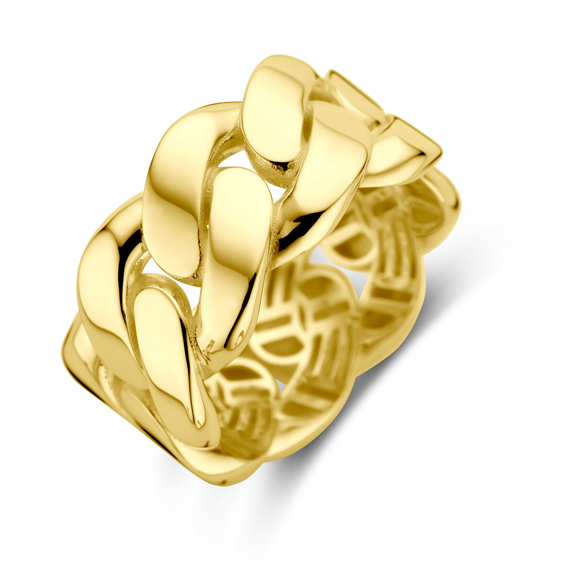 14k Geelgouden ring met een breedte van 10mm.