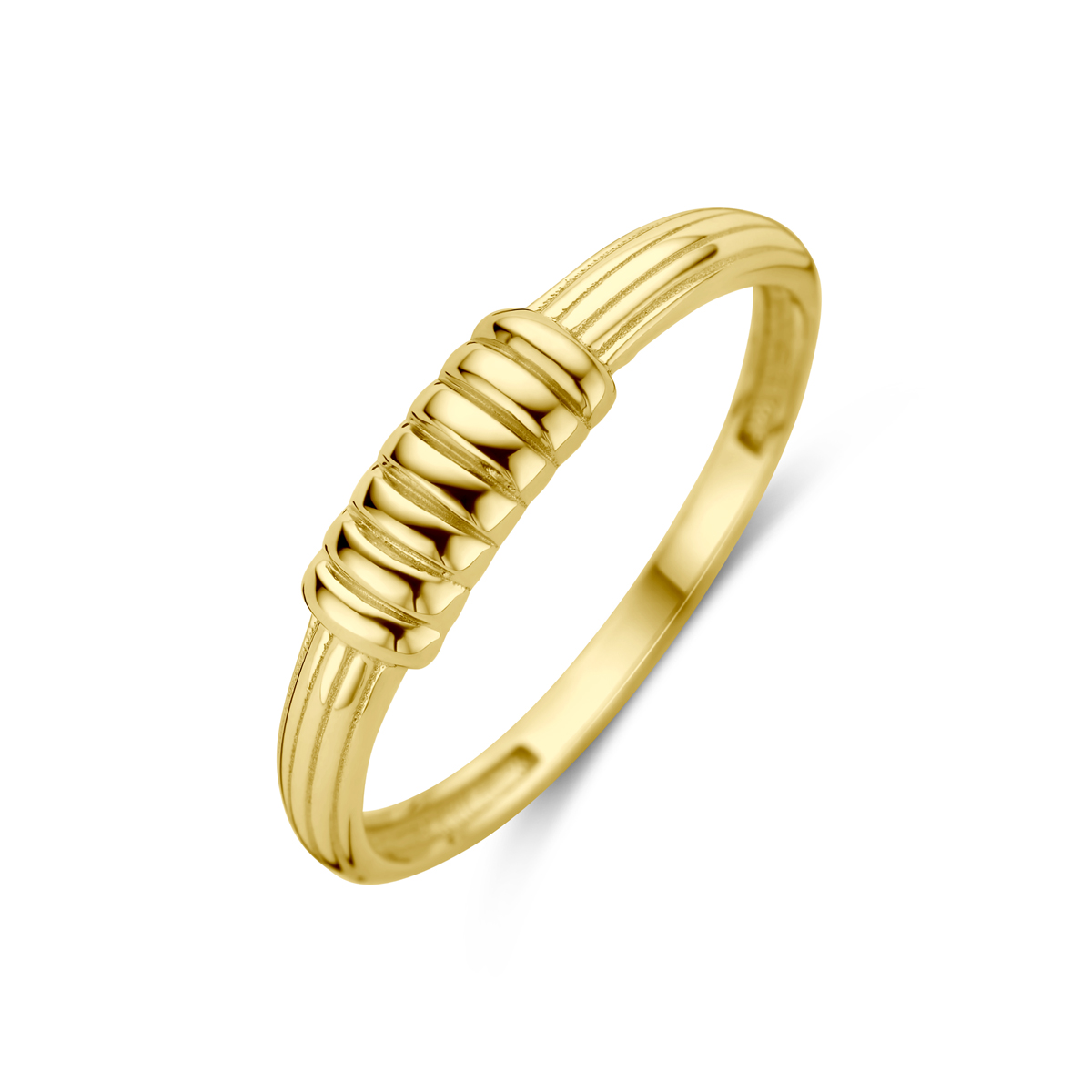 14k Geelgouden ring met een breedte van 4mm.