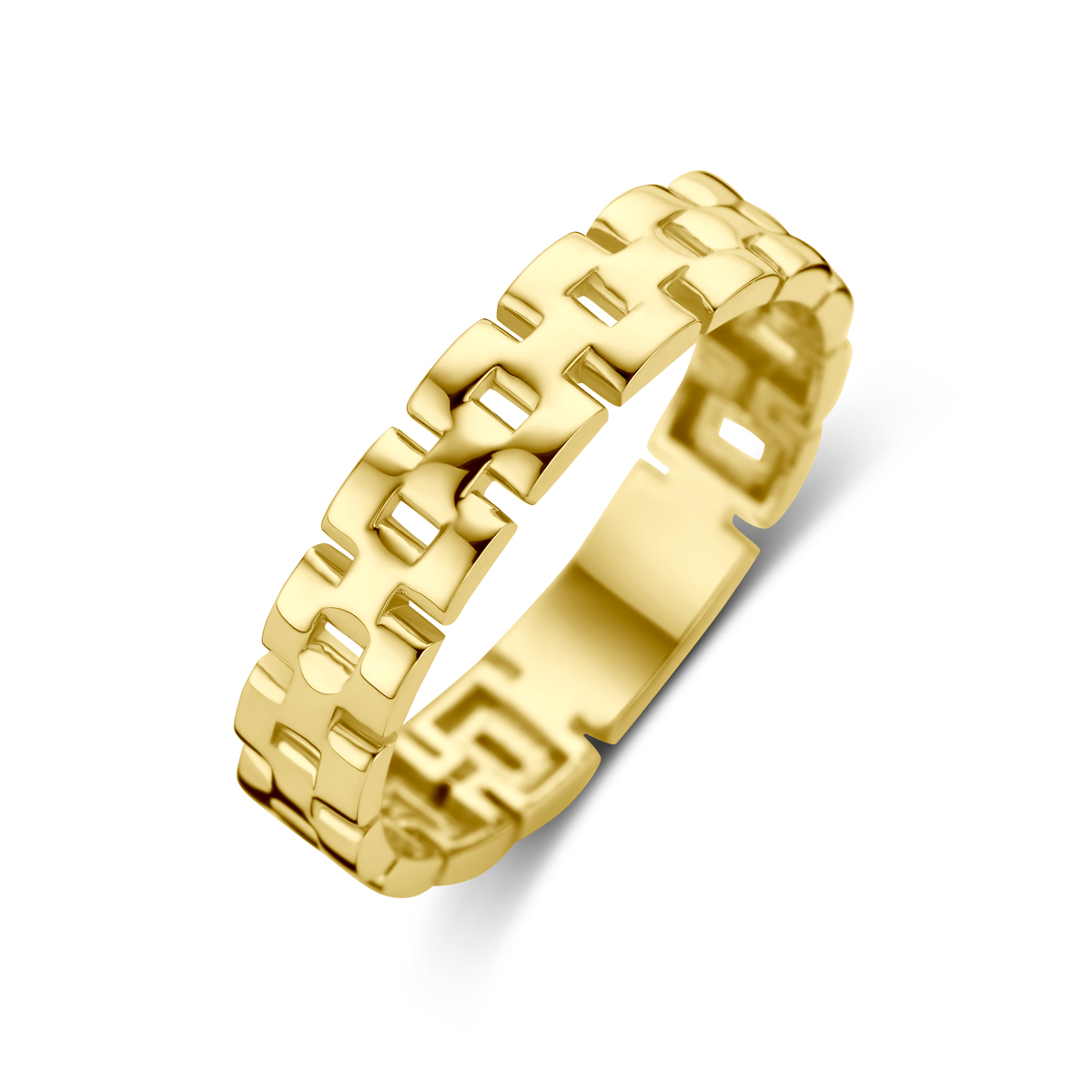 14k Geelgouden ring met een breedte van 4mm.