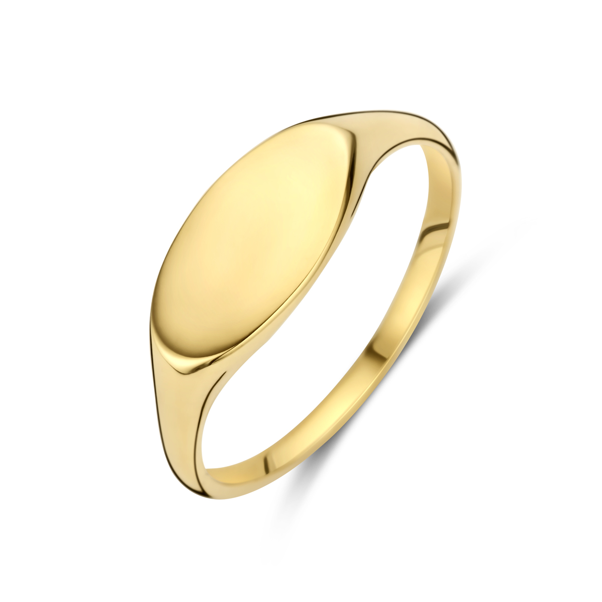 14k Geelgouden graveerring met een afmeting van 6.5x11.5mm.