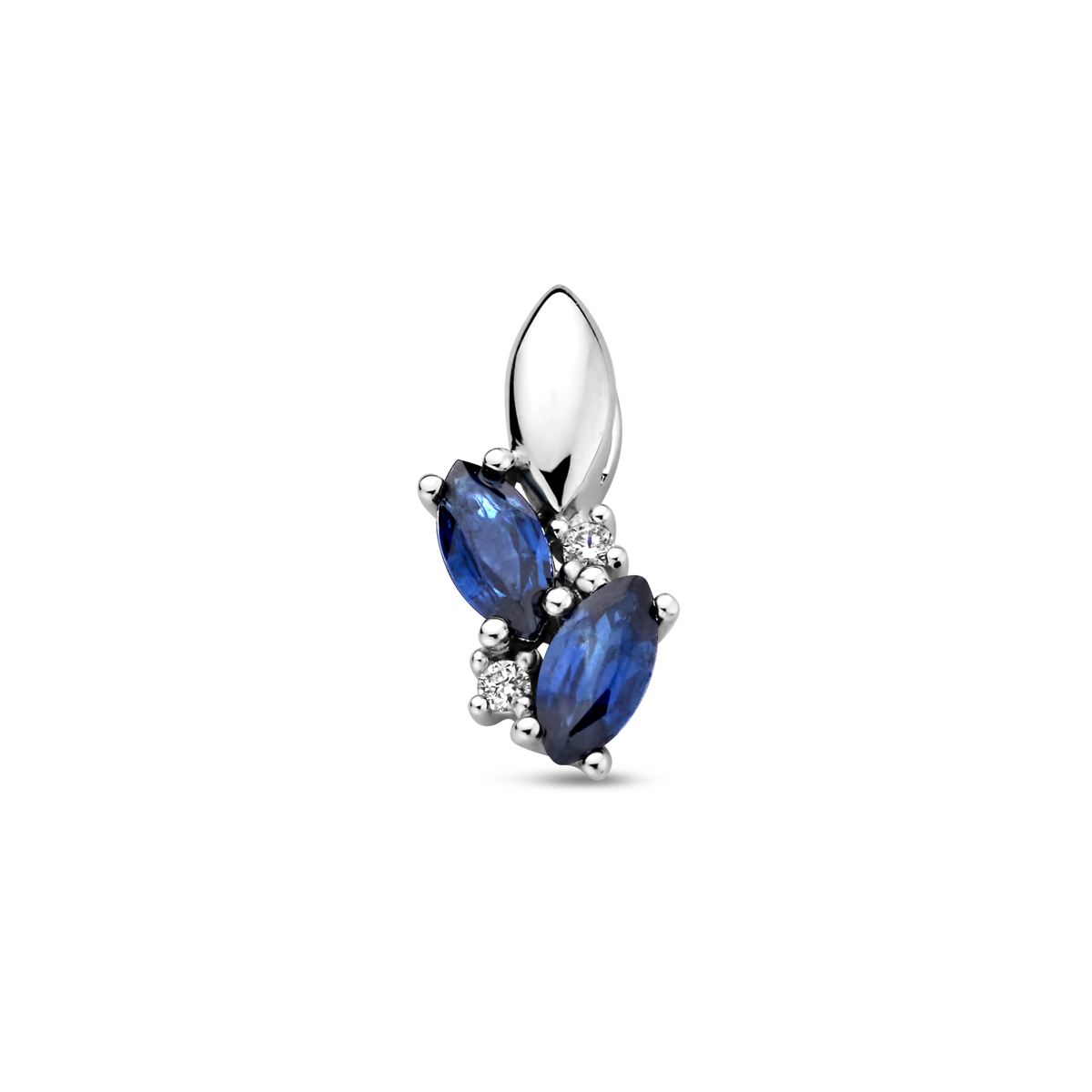 witgouden hanger, blauw saffier+ 0.02ct