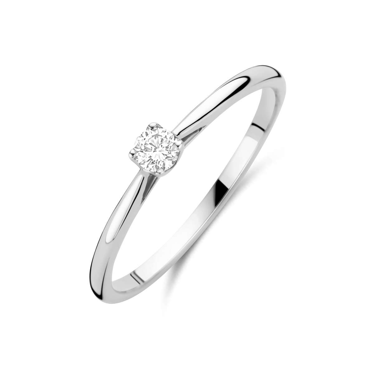 14k Witgouden ring uitgevoerd met lab grown diamant. De ring heeft een breedte van 3.0mm. Het diamantgewicht is 0.10ct. Lab grown diamanten zijn diamanten die ontstaan in een laboratorium. Onder extreem hoge druk en temperatuur wordt het natuurlijk ontstaansproces nagebootst met als eindresultaat een diamant met dezelfde chemische eigenschappen maar met een andere oorsprong.