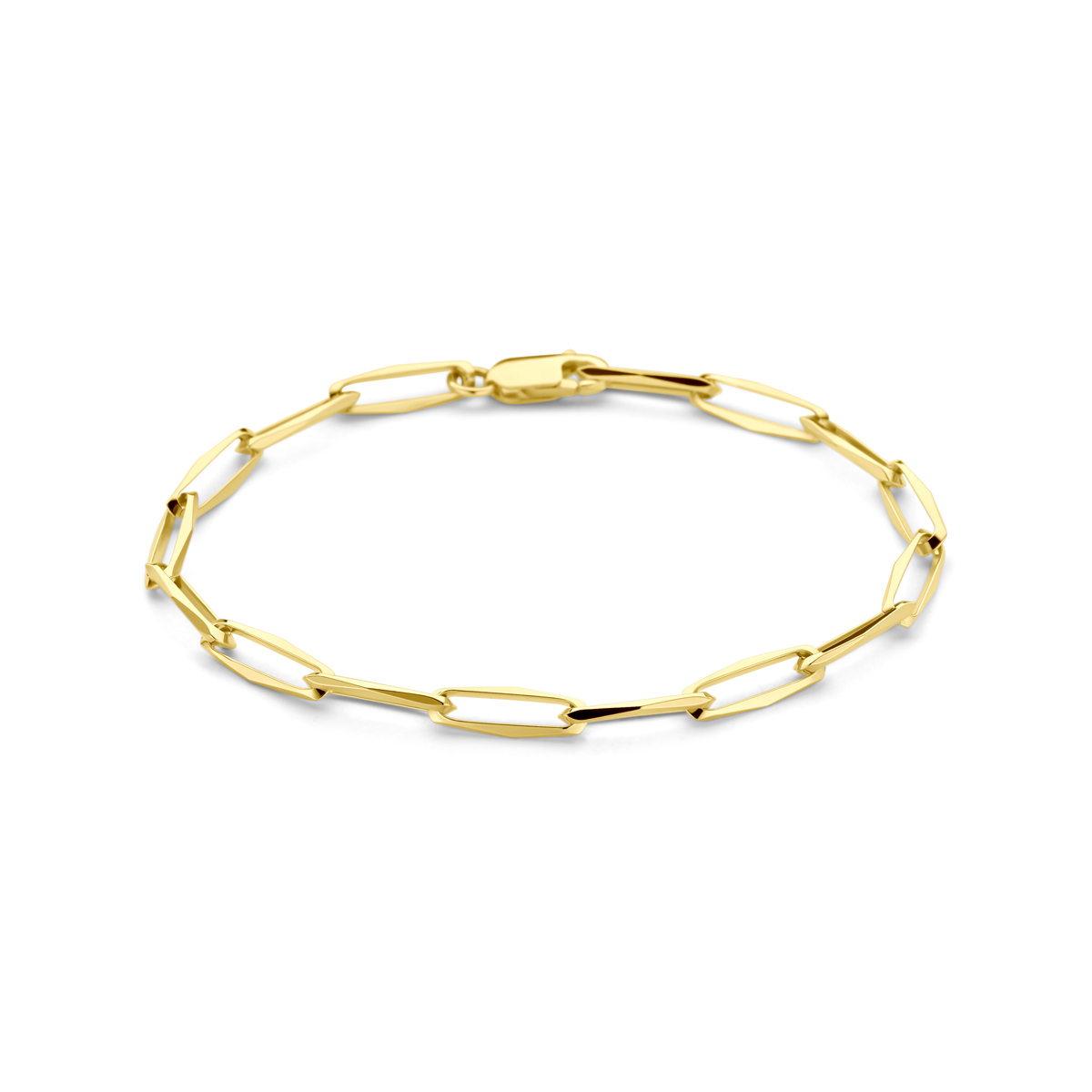 14k Geelgouden armband met een closed forever schakel van 4.5mm. De armband is uitgevoerd met karabijnsluiting.