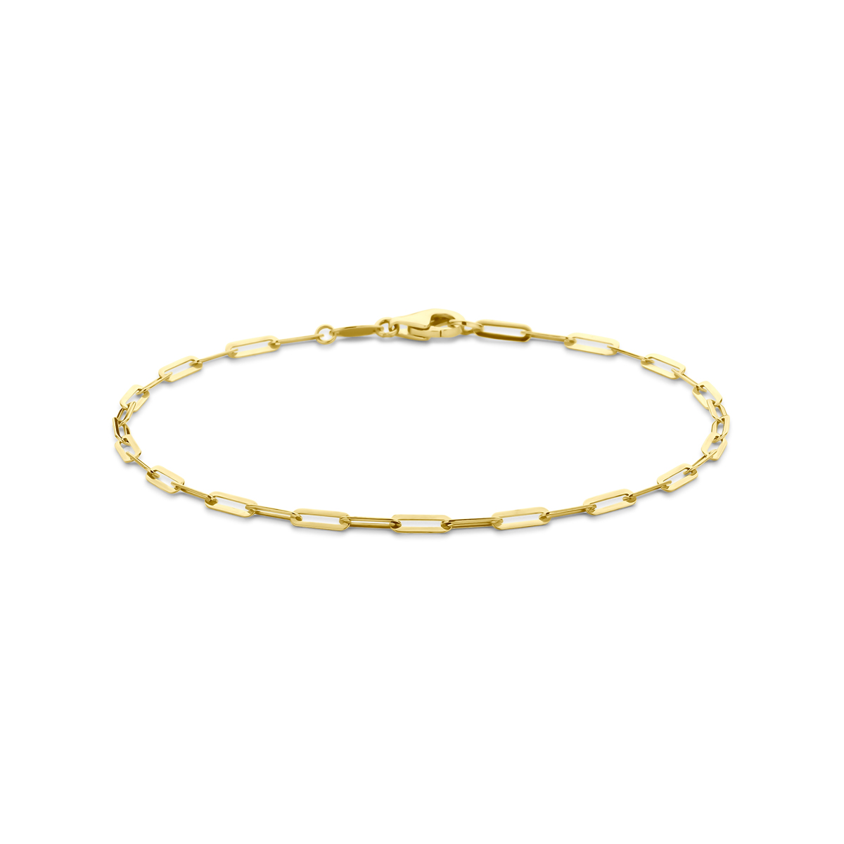 14k Geelgouden armband met een draaglengte van 19cm. De schakelbreedte is 2.1mm en is uitgevoerd met karabijnsluiting.