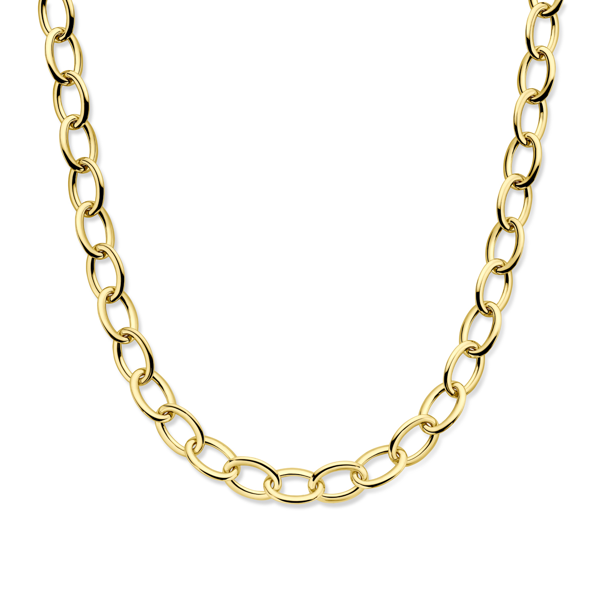 14k Geelgouden collier met een schakelbreedte van 13mm. Het collier heeft een draaglengte van 45cm.