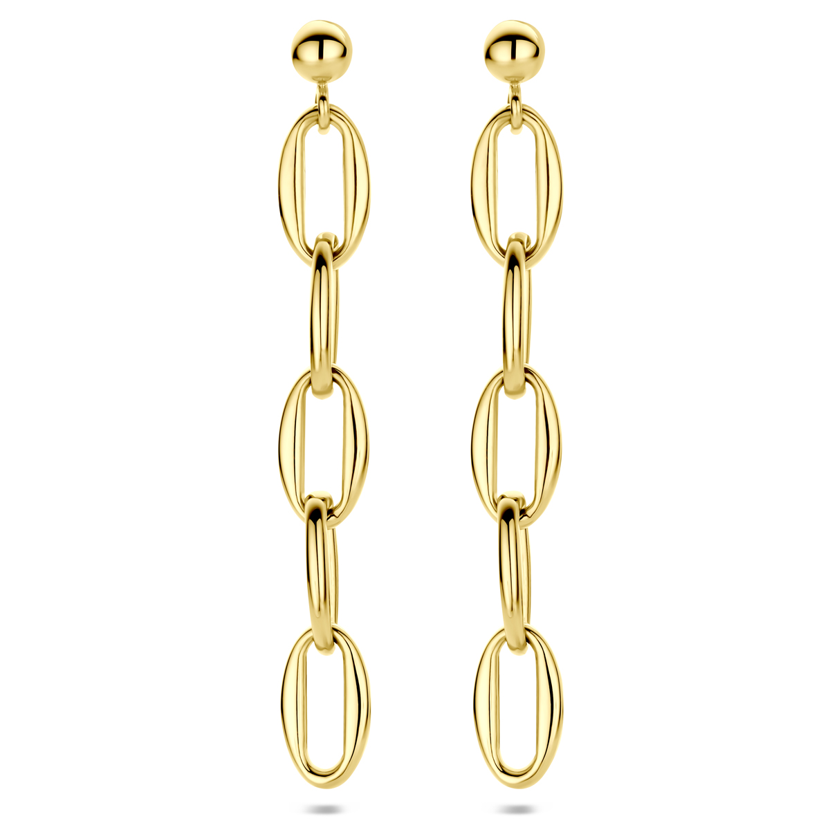 14k Geelgouden oorhangers met een totale hoogte van 49mm.