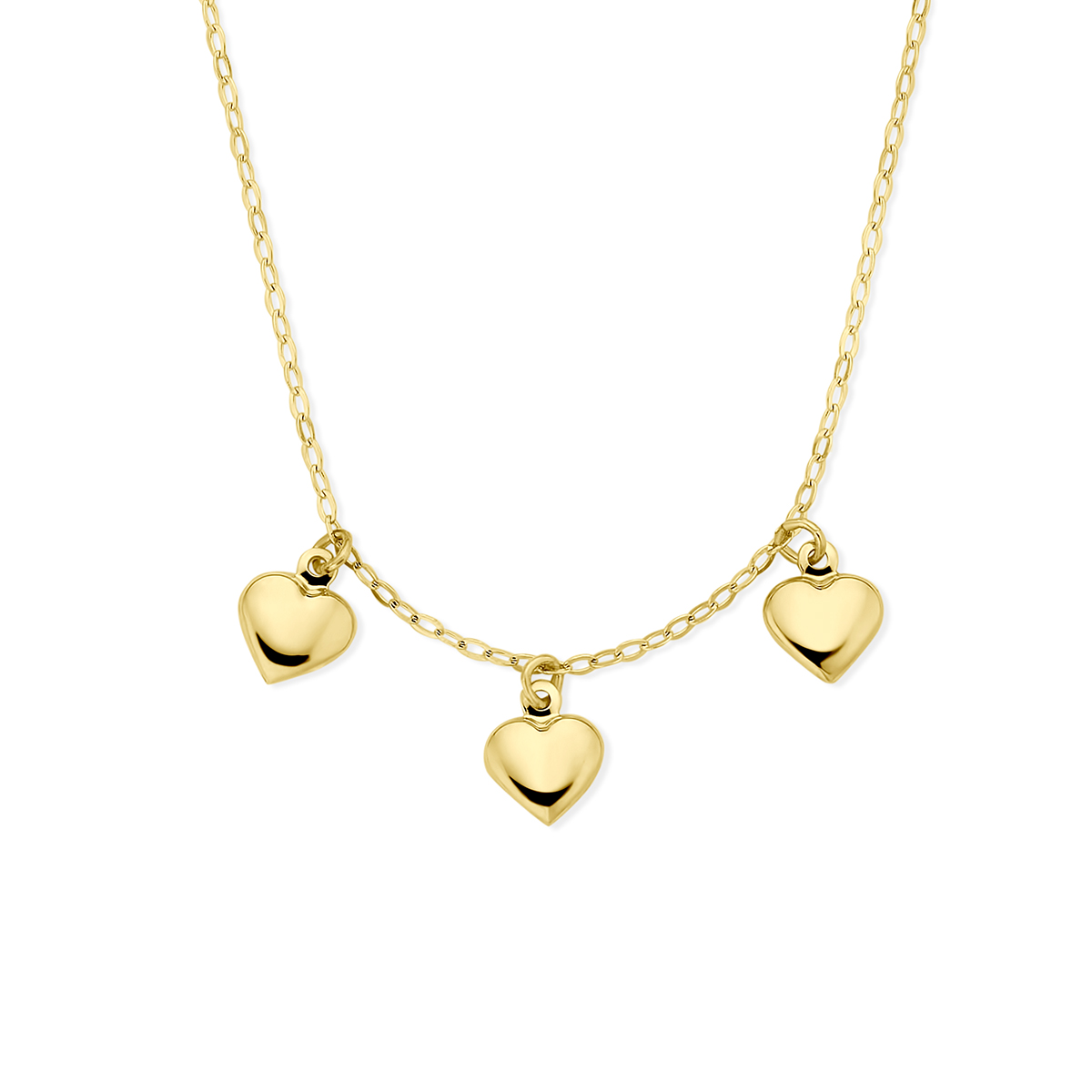 14k Geelgouden collier uitgevoerd met hartjes. Het collier heeft draaglengtes van 40-42cm.