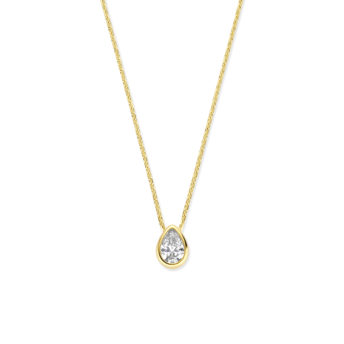 14k Geelgouden collier met zirkonia. Het collier heeft draaglengtes van 41-43-45cm en een schakelbreedte van 0.8mm.