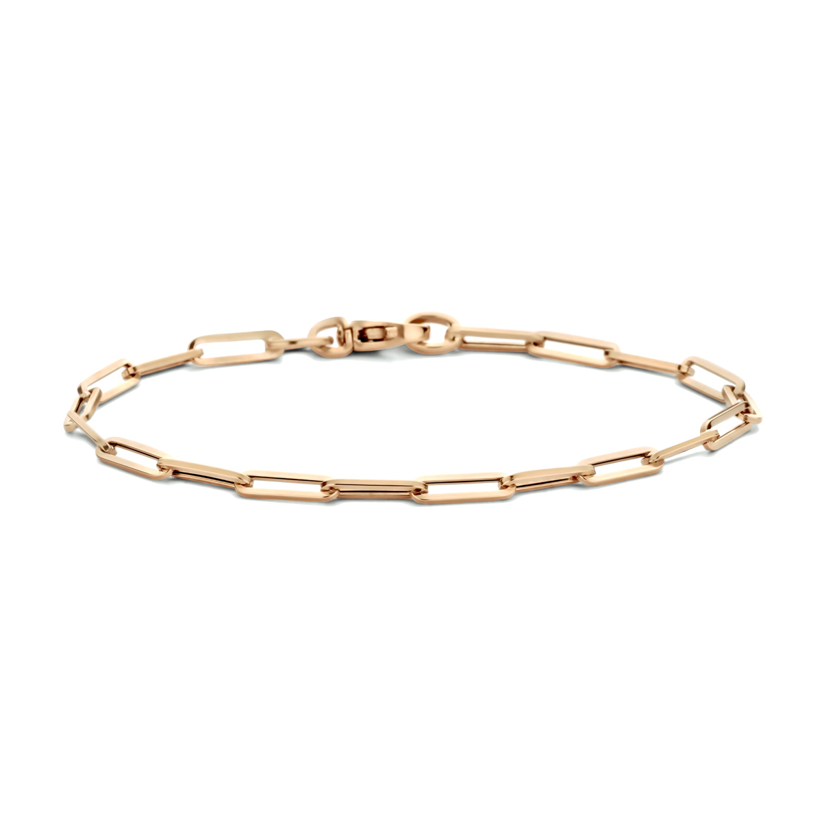 14k ros&eacute;gouden armband, paperclipschakels