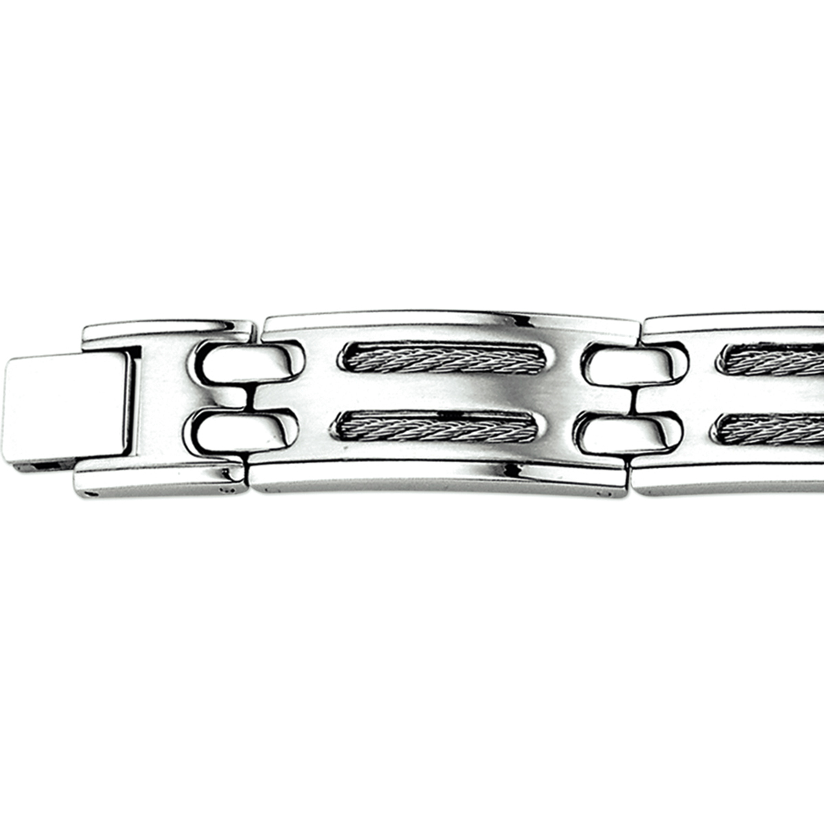 Stalen armband met een poli/matte afwerking. De schakelbreedte is 13mm.