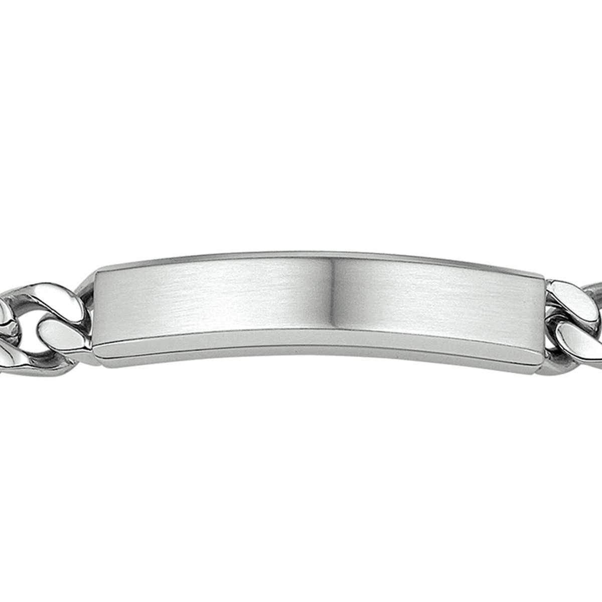 Stalen graveerarmband met gourmet schakel. De graveerplaat heeft een dikte van 4.2mm. De schakelbreedte is 10.5mm.