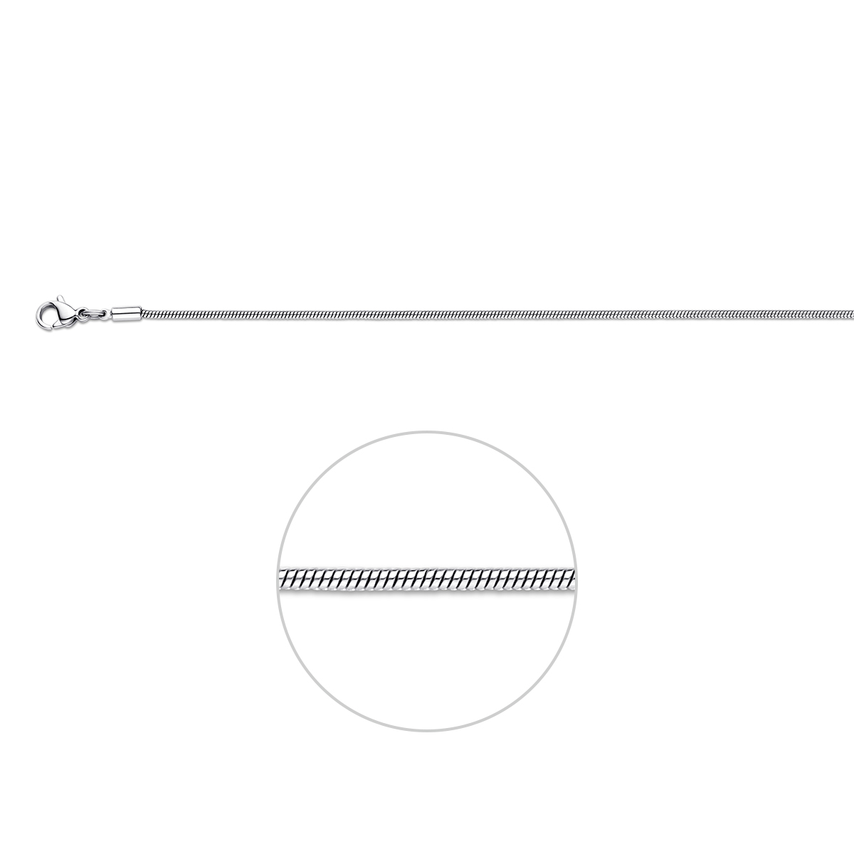 Stalen slang lengteartikel. De schakelbreedte is 1.5mm.