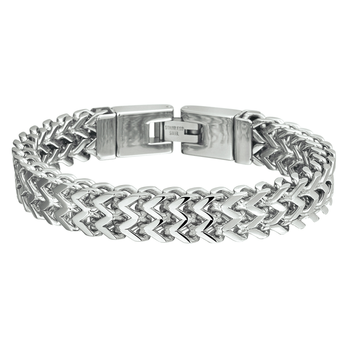 Stalen armband. De schakelbreedte is 10mm.