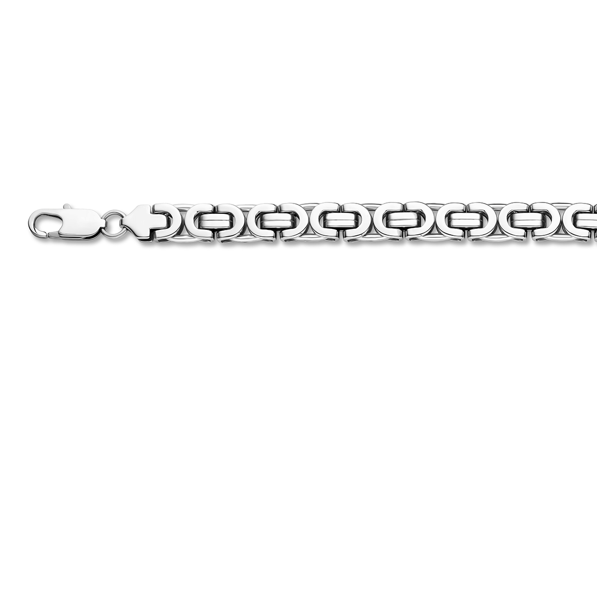 Stalen lengte artikel met een koningsschakel. Het lengte artikel heeft een stevige karabijn sluiting. De schakelbreedte is 8.5mm.