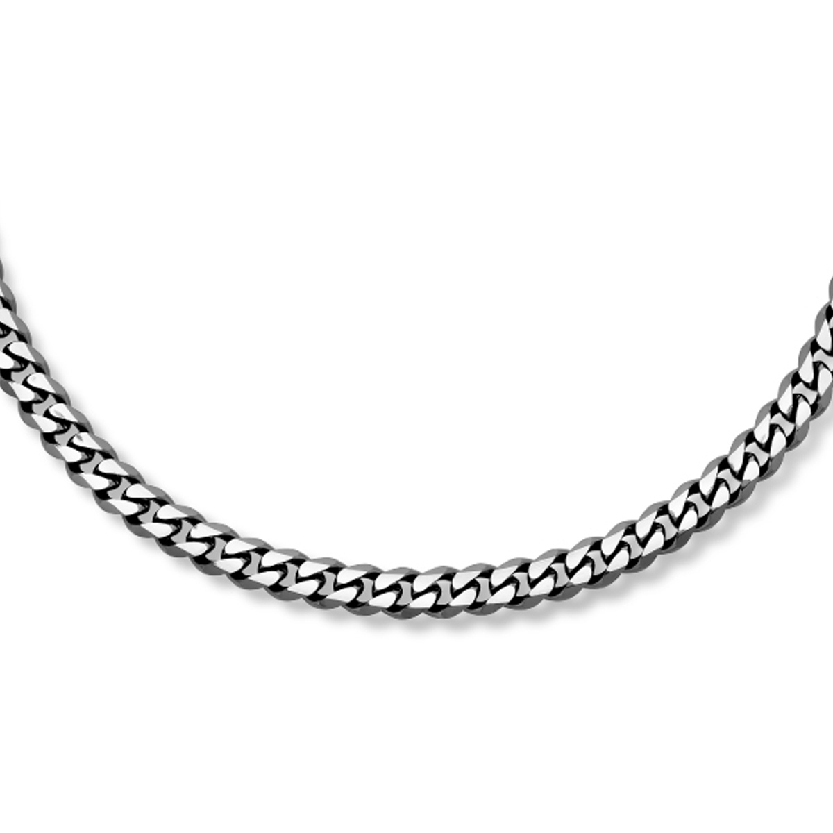 Stalen gourmette lengte artikel met een zwartkleurige ion plating. Het lengte artikel heeft een schakelbreedte van 7mm en een karabijn sluiting.