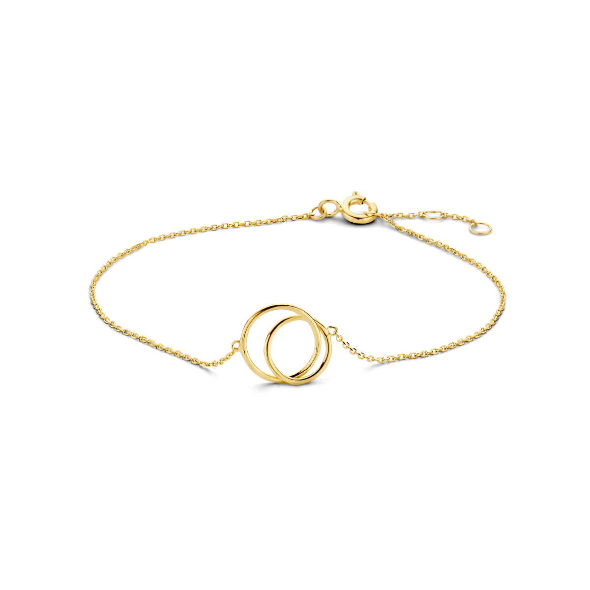 9k Geel kleurige armband met een draaglengtes van16,5 - 17,5 - 18,5 cm.