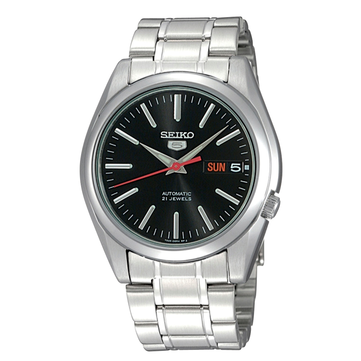 Dit is een herenhorloge van het merk Seiko. Het is een analoog horloge gemaakt van staal. De diameter van de kast is 38 mm en de kast is 10.5 mm dik.
De verdere specificaties van het horloge zijn als volgt:
Kastvorm: rond
Kastkleur: zilverkleurig
Kastmateriaal: staal
Bandbreedte: 18 mm
Bandlengte: 248 mm
Sluiting: vouwsluiting met drukker
Wijzerplaatkleur: zwart
Glassoort: hardlex mineraal glas
Techniek: automaat