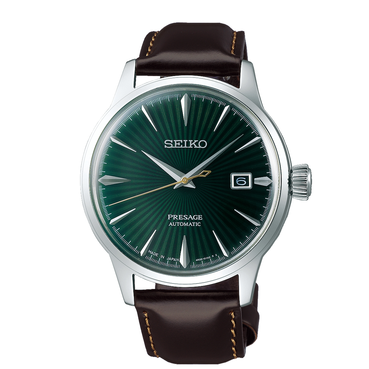 Dit is een herenhorloge van het merk Seiko. Het is een analoog horloge gemaakt van staal. De diameter van de kast is 40.5 mm en de kast is 12 mm dik.
De verdere specificaties van het horloge zijn als volgt:
Kastvorm: rond
Kastkleur: zilverkleurig
Kastmateriaal: staal
Bandbreedte: 20 mm
Bandlengte: 250.5 mm
Sluiting: vouwsluiting met drukker
Wijzerplaatkleur: groen
Glassoort: hardlex mineraal glas
Waterdichtheid: 5 ATM
Techniek: automaat