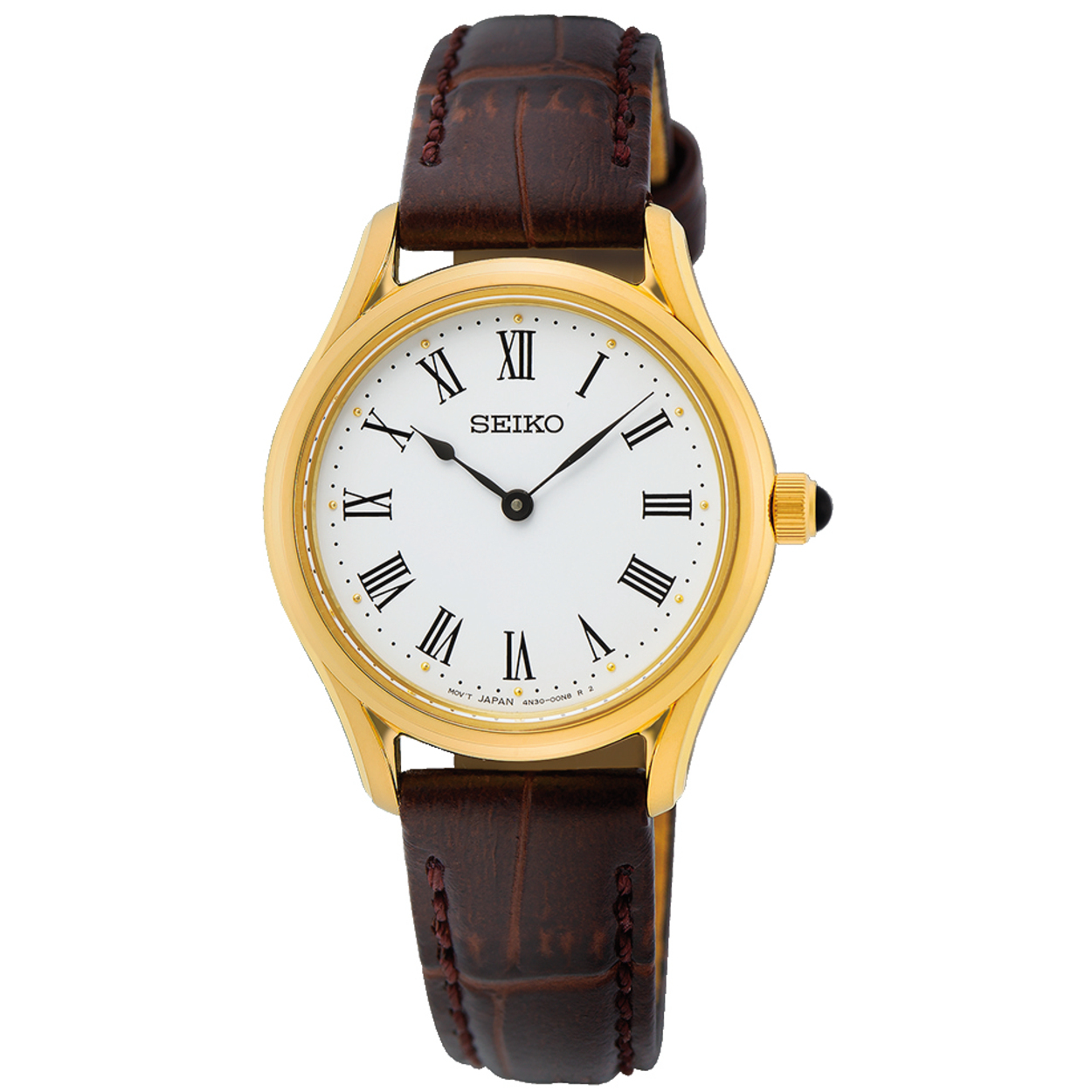 Dit is een dameshorloge van het merk Seiko. Het is een analoog horloge gemaakt van staal. De diameter van de kast is 29 mm en de kast is 7 mm dik.
De verdere specificaties van het horloge zijn als volgt:
Kastvorm: rond
Kastkleur: goudkleurig
Kastmateriaal: staal
Bandbreedte: 13.5 mm
Bandlengte: 208 mm
Sluiting: gesp
Wijzerplaatkleur: wit
Glassoort: saffier glas
Waterdichtheid: 5 ATM
Techniek: quartz