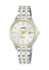 Dit Lorus horloge bicolor 100m waterdicht, modelnummer RJ202CX9, is een stijlvol polshorloge met een goud-zilverkleurige band en een zilverkleurige, ronde kast. Dit horloge heeft een quartz uurwerk, mineraalglas en een analoge wijzerplaat met Arabische cijfers. Het is waterbestendig tot 100 meter. Draag dit elegante horloge voor zowel formele als casual gelegenheden. Niet anti-allergisch.