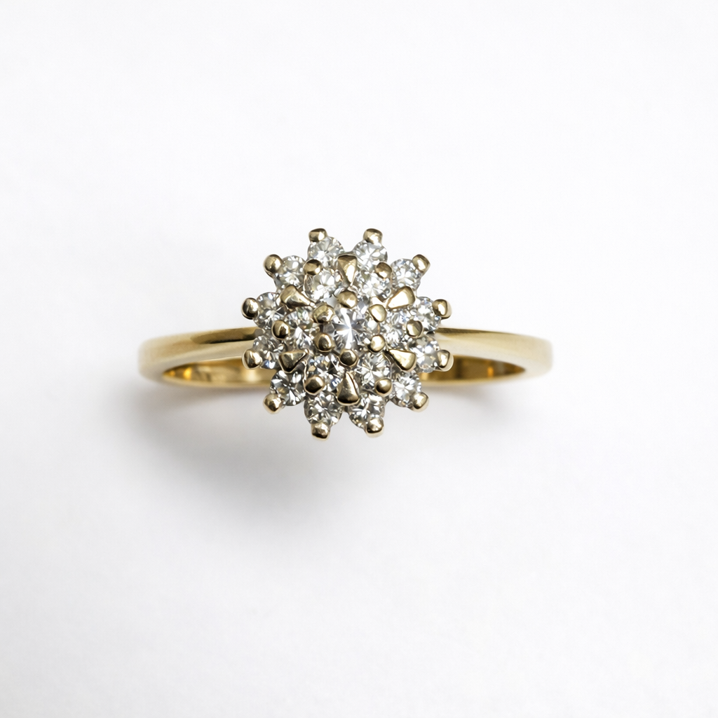 Dubbel entourage geel gouden ring met 0.35 briljant