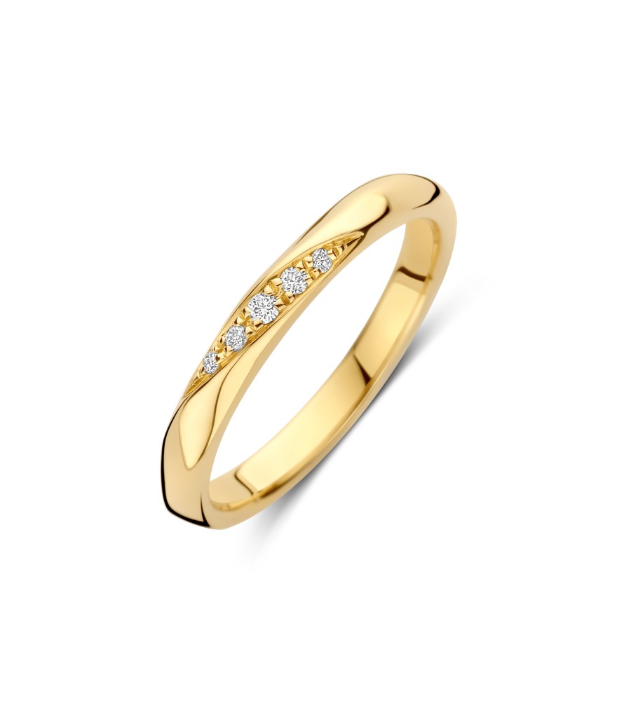 14 krt geelgouden ring met pav&eacute; gezette natuurlijke diamanten.