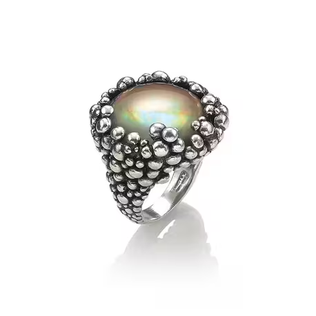 Ring in Sterling Silver, mother of pearl and quartz