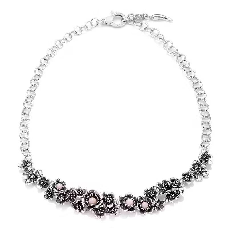 sterling silver necklace with pink opal.