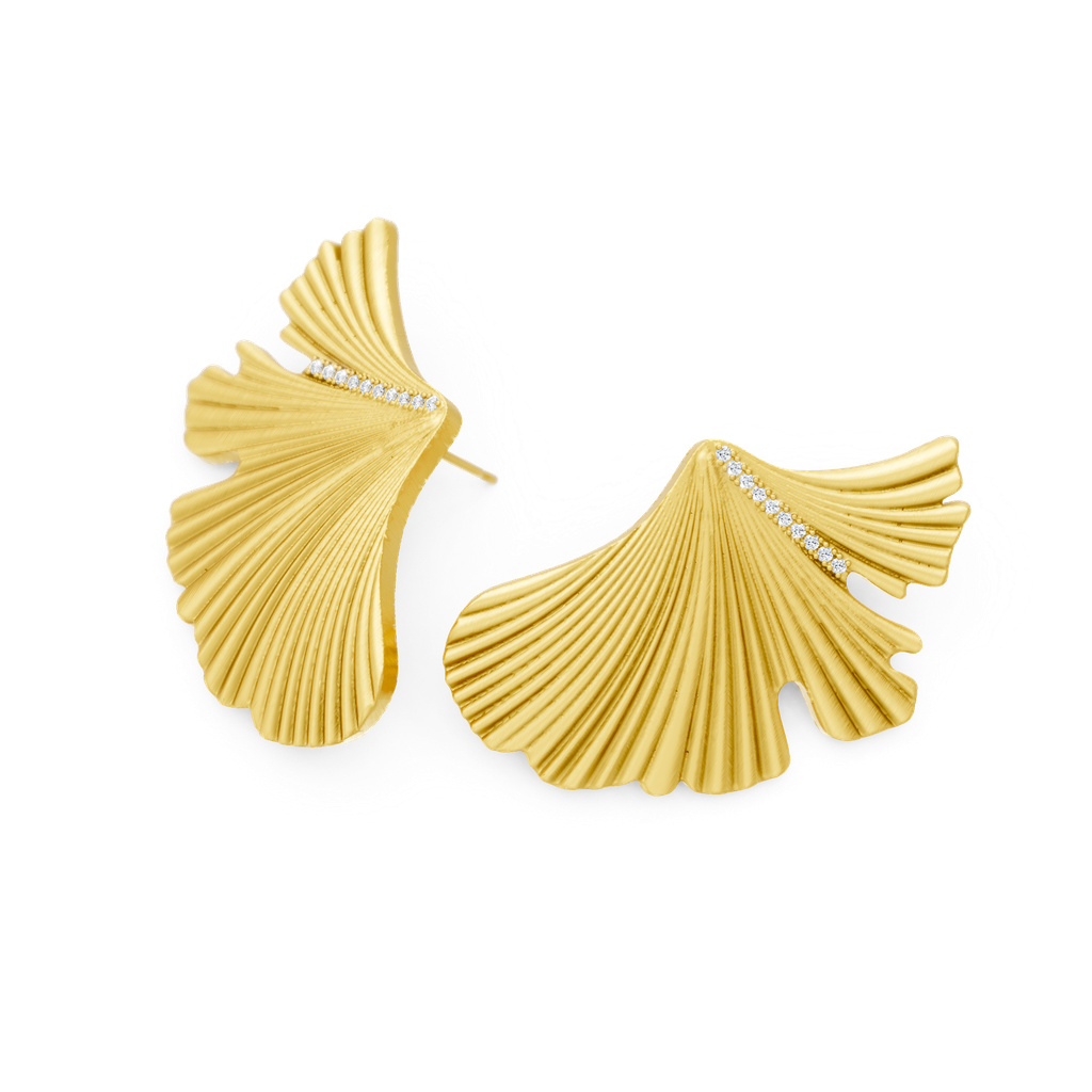 Oorbellen zilver goudkleurig in vorm van Ginkgo Biloka blad