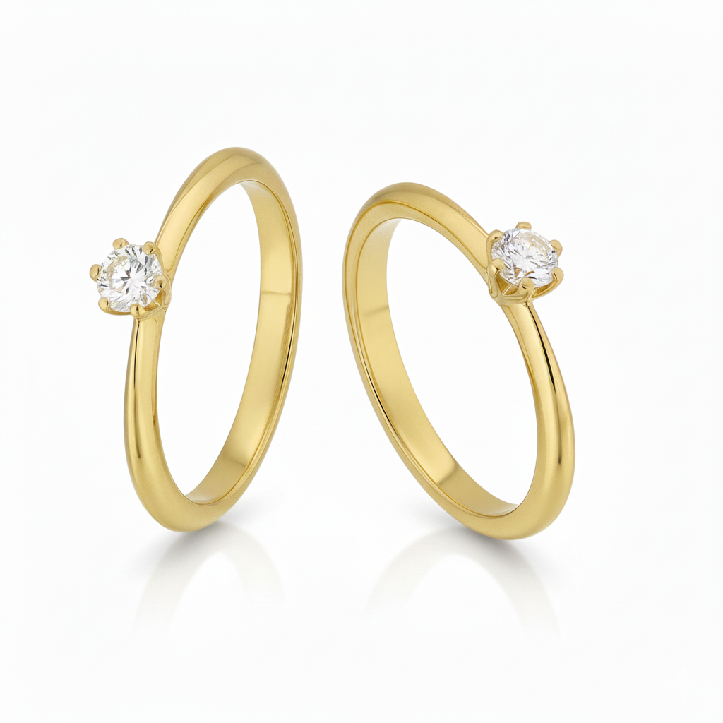 18 karaat goud geel verlovingsring  + 0.15ct diamant/briljant slijp