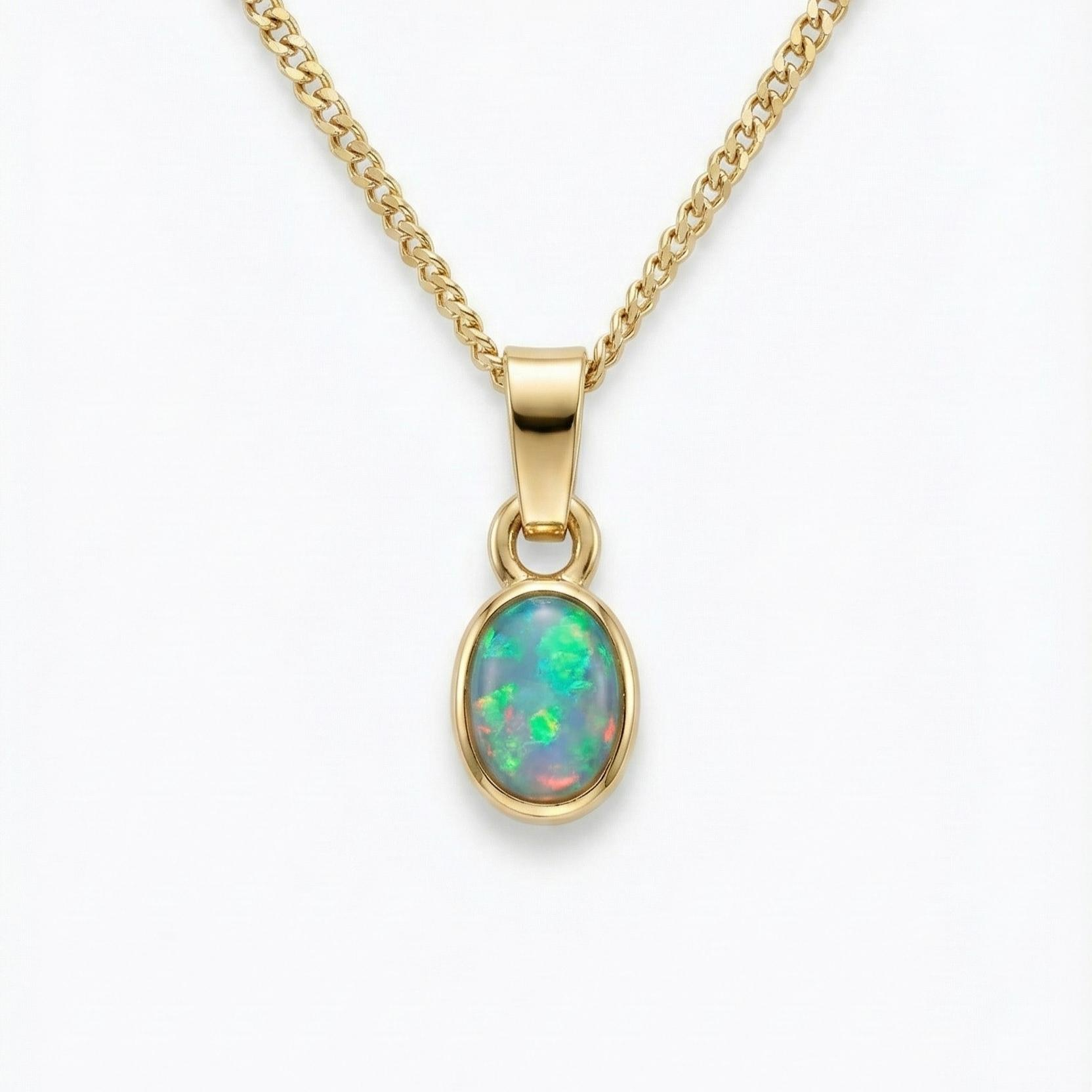 14 Karaats gouden hanger met opaal.
Het 14k Gouden Gourmet collier is apart verkrijgbaar onder artikelnummer 98040.