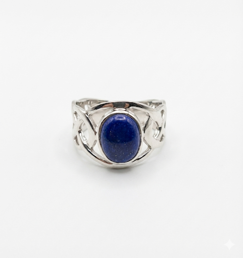 Sterling Zilveren Ring met Ovaal Cabochon geslepen Natuurlijke Lapis Lazuli.