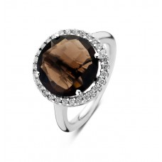 Ring wit goud met rookkwartz en zirconia. Dit juweel kan ook gemaakt worden met oud goud. Geef 7.6 gr 18 kt en betaal enkel het maakloon nl 945&euro;.