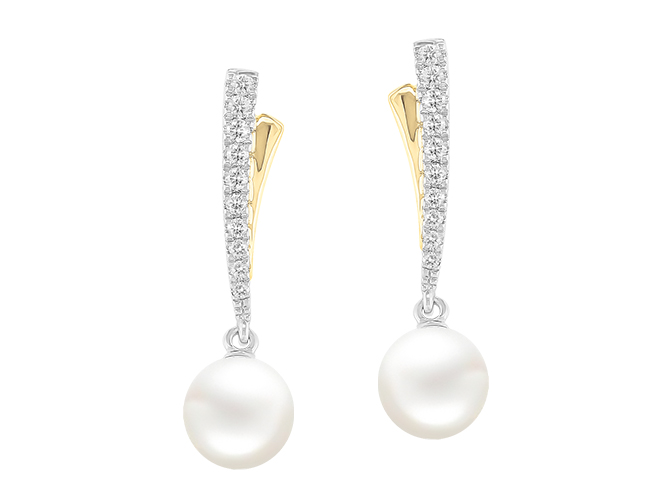 Oorringen goud 18kt met diamanten en parels