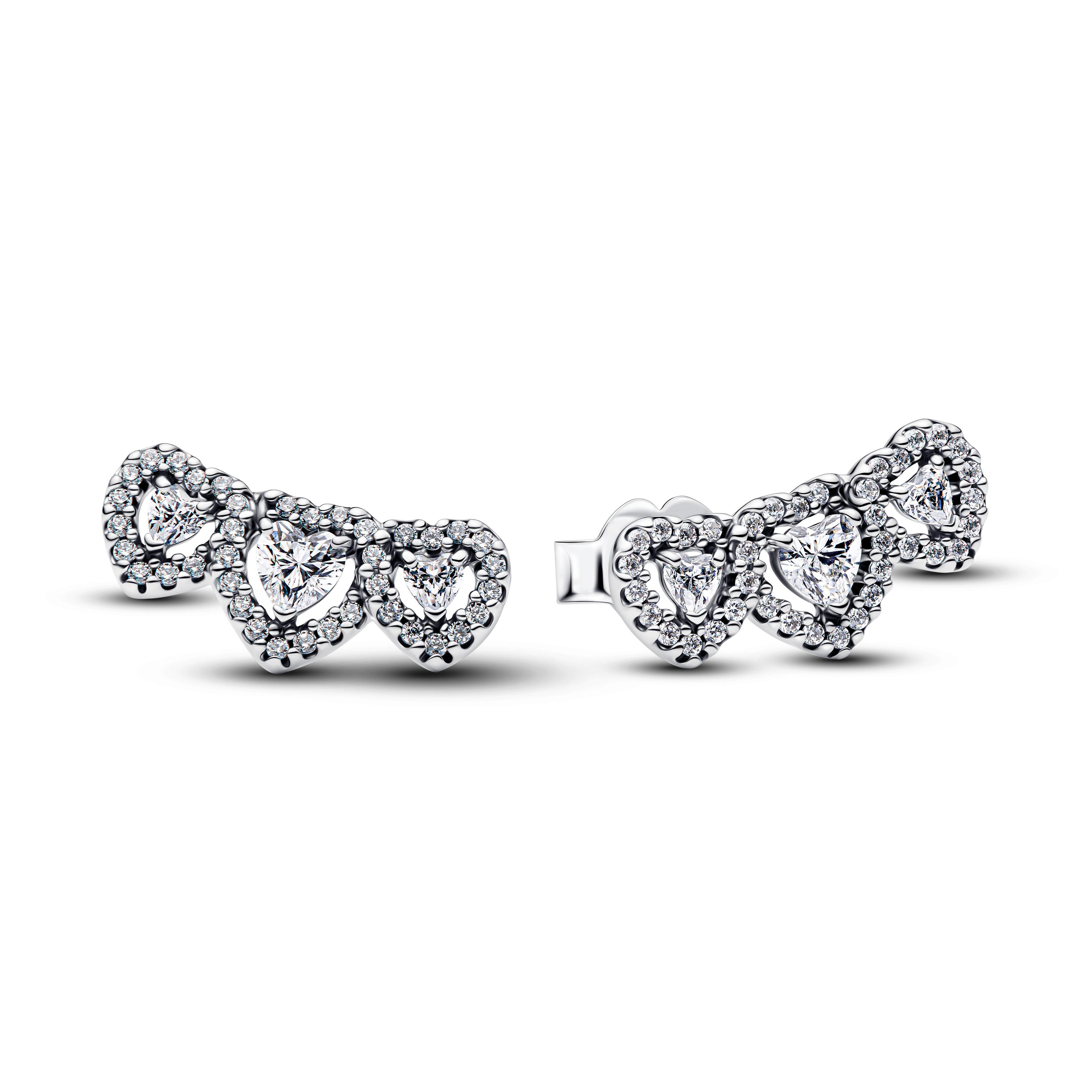Pandora - Triple heart oorknop met zirconia's - 294411C01