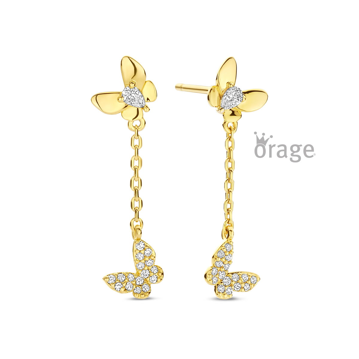 Orage Kids oorhangers verguld geel goud met zirkonia
